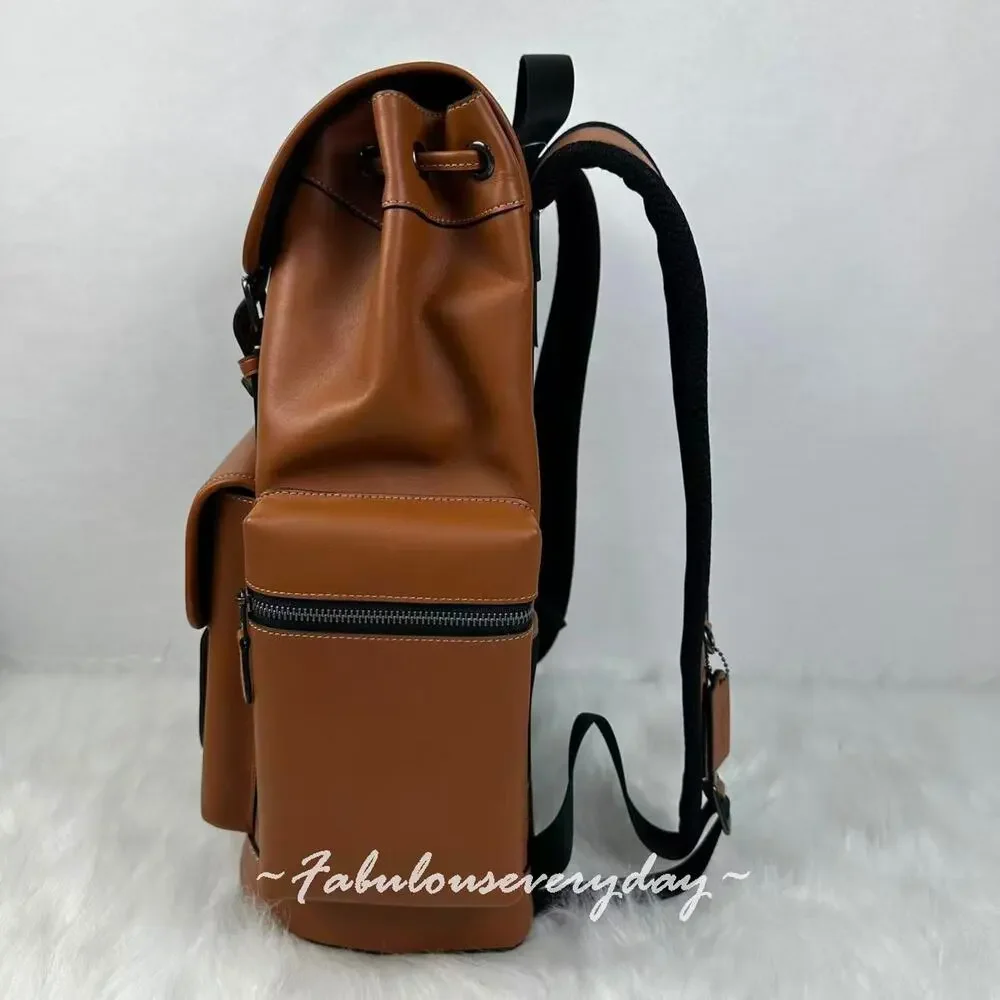 Coach MEN's Large Sprint Backpack Gunmetal/Tan Smooth grain Leather CDB61 NWT